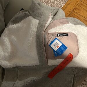 Columbia Two-Tone Sherpa Jacket in Light Gray, White & Blush